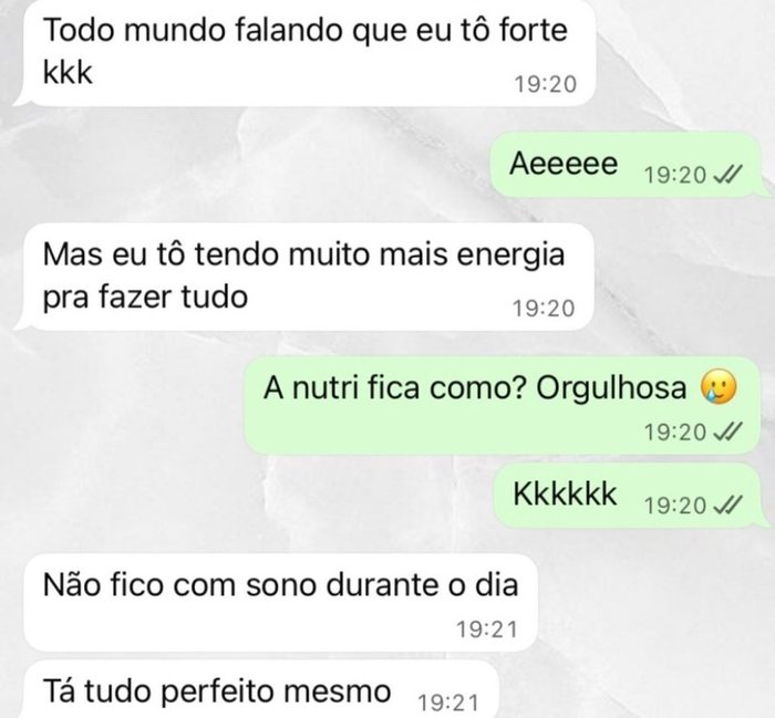 Relato de paciente sobre energia e disposição