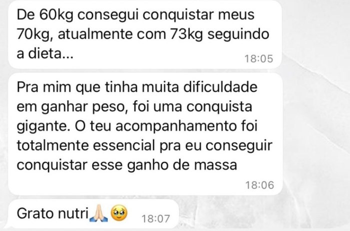 Relato de paciente sobre ganho de massa